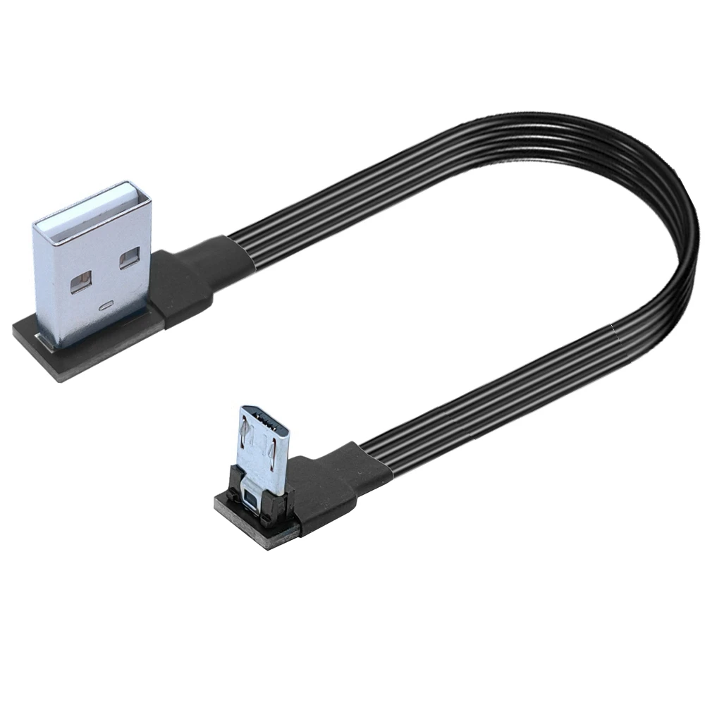 5CM-300CM Super plano Flexible recto, arriba, abajo, izquierdo y derecho en ángulo 90 grados USB Micro USB macho a USB Cable de datos macho 1M 2M