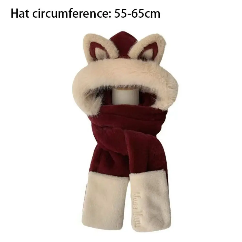 Nuevo gorro grueso, bufanda, guantes, conjunto de felpa para mantener el calor, gorros para mujer, gorro con orejas de zorro, gorro con protección para los oídos a prueba de viento para ciclismo