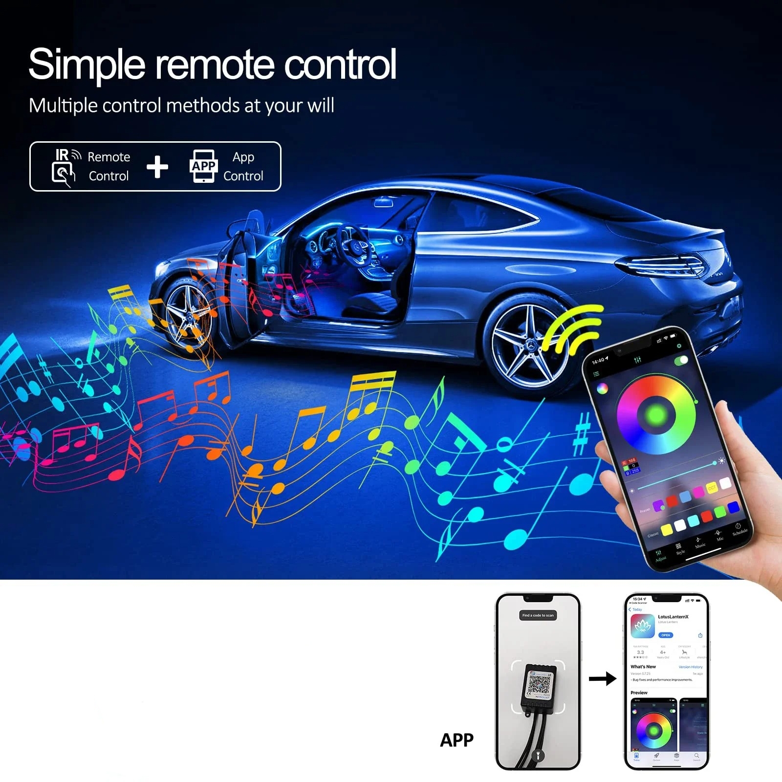 LED Auto-interieur Ambient Strip Lights RGB Glasvezel Sfeer Neon Verlichtingsset W / APP Afstandsbediening Auto Decoratieve Lampen