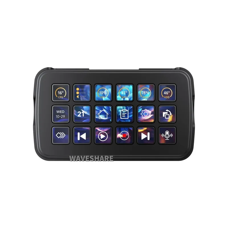 Panel de control de voz AI multifuncional Waveshare SK18, teclas macro LCD de membrana integrada de 18 ×, compatible con sistema dual Linux + QMK