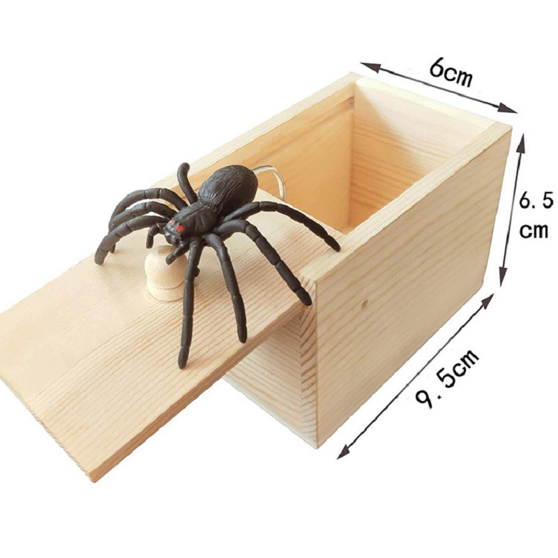 Spider Prank Box Pop Out Rubber Spider Handmade Wood Scare Box Party Game Fun Surprise Joke Funny Trick Toy for Kids Easter Gift
