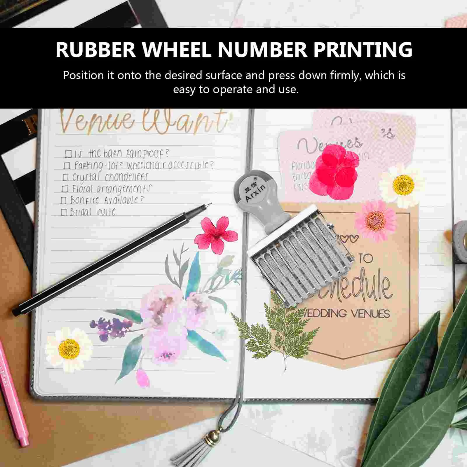ยางแสตมป์วันที่ขนาดเล็ก Rolling Handheld Stamper แฟ้มสํานักงานอุปกรณ์เสริมสําหรับแสตมป์ตัวอักษร