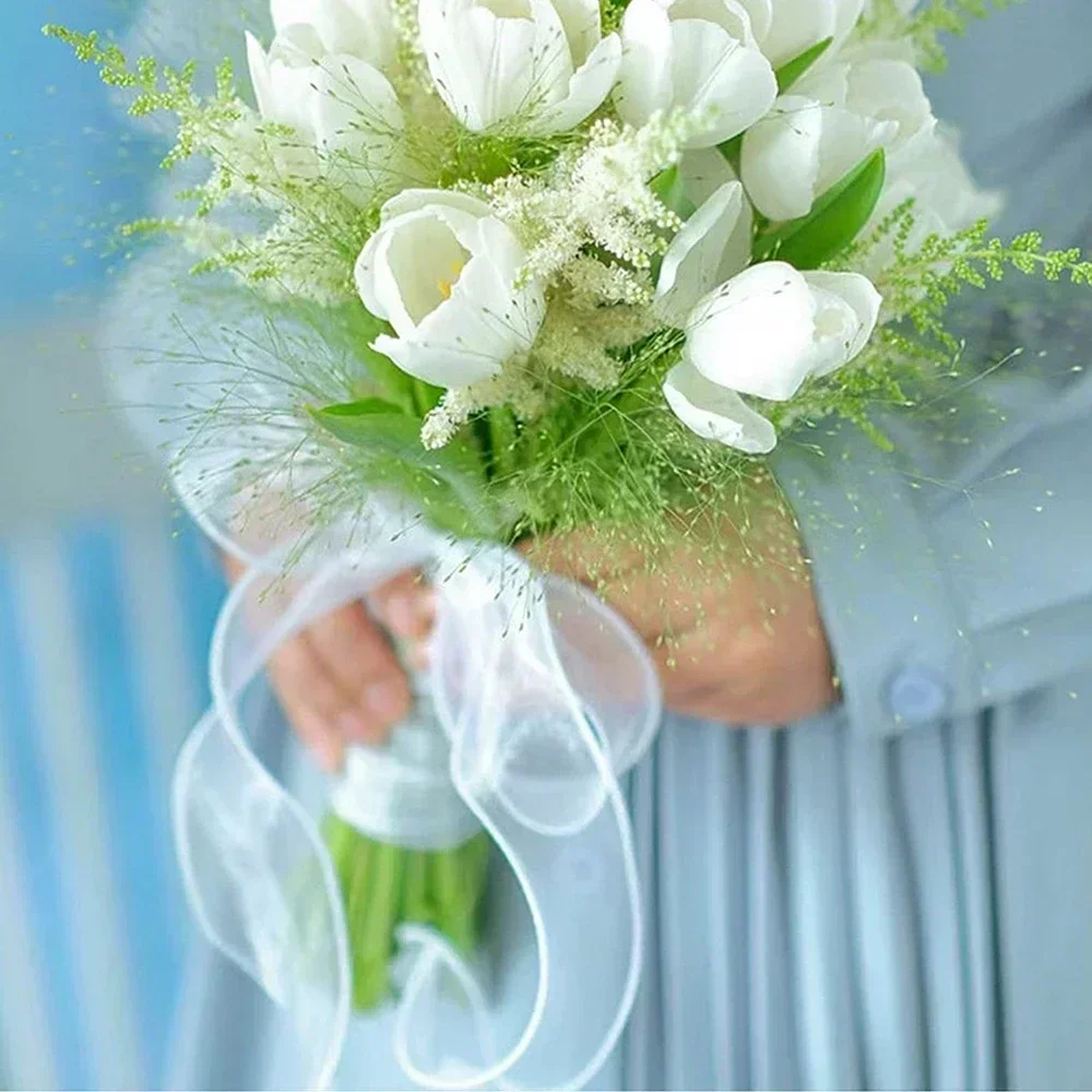 Nowe 10 jardów/rolka czysty szyfon wstążka Organza satynowe wstążki do dekoracji pakowanie prezentów bukiety ślubne wieniec materiały krawieckie