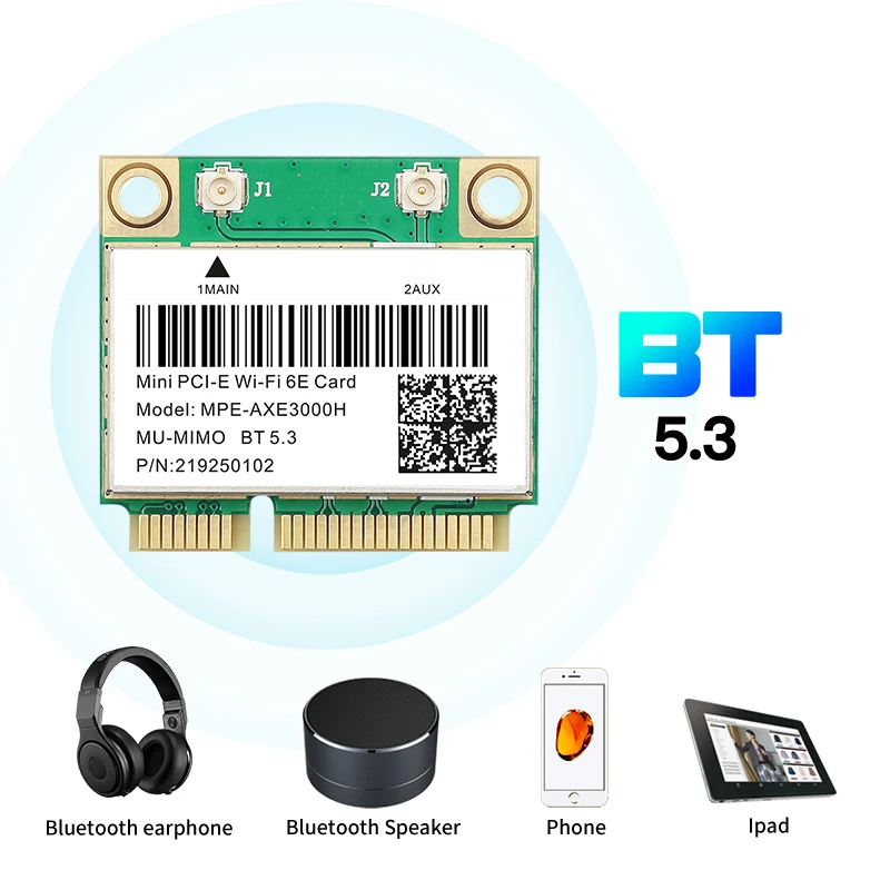 Tri Band 5374Mbps WiFi 6E AX210 Mpe-AXE3000H/ AC7265 Card Không Dây BT 5.2 Cho Mini PCIE Wi-Fi Adapter Win10 cho Máy Tính Để Bàn/Máy Tính Xách Tay