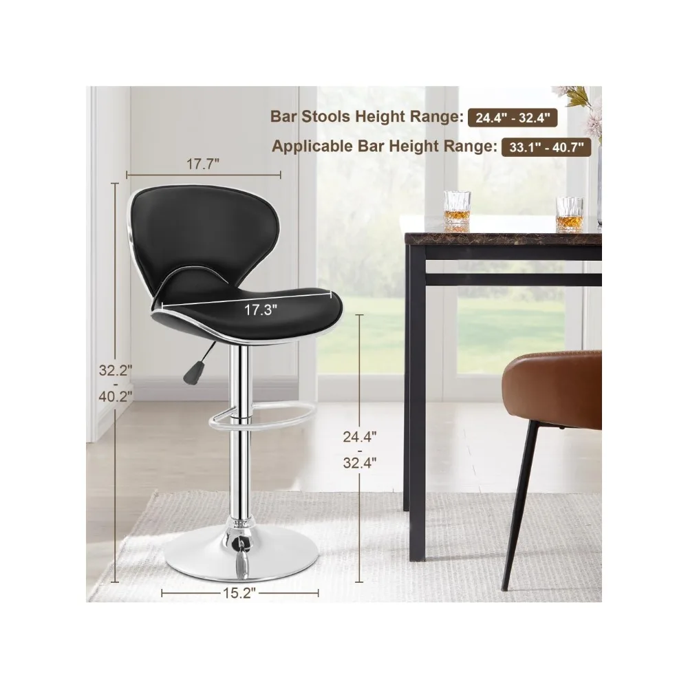 Bar Stools Set of 2, Counter Height Adjustable Bars Stools with Back Bars Stool PU Leather Swivel Bar Stool Kitchen Counter Bar