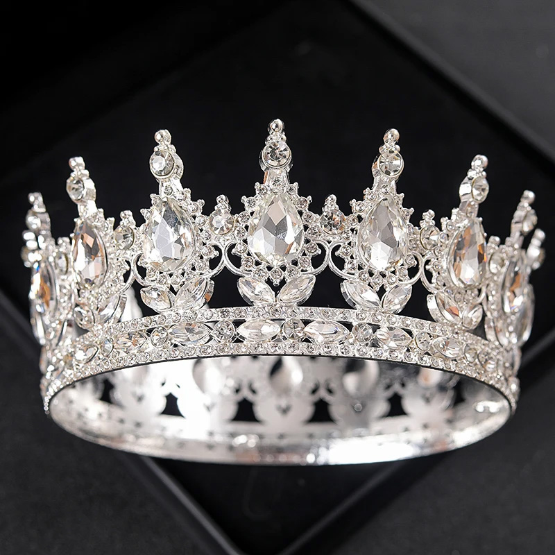 Europese Barok Ronde Bruidskroon Bruidsverkiezing Strass Crystal Tiara 'S Kroonlijst Hoofddeksels Voor Koninginnen En Koning
