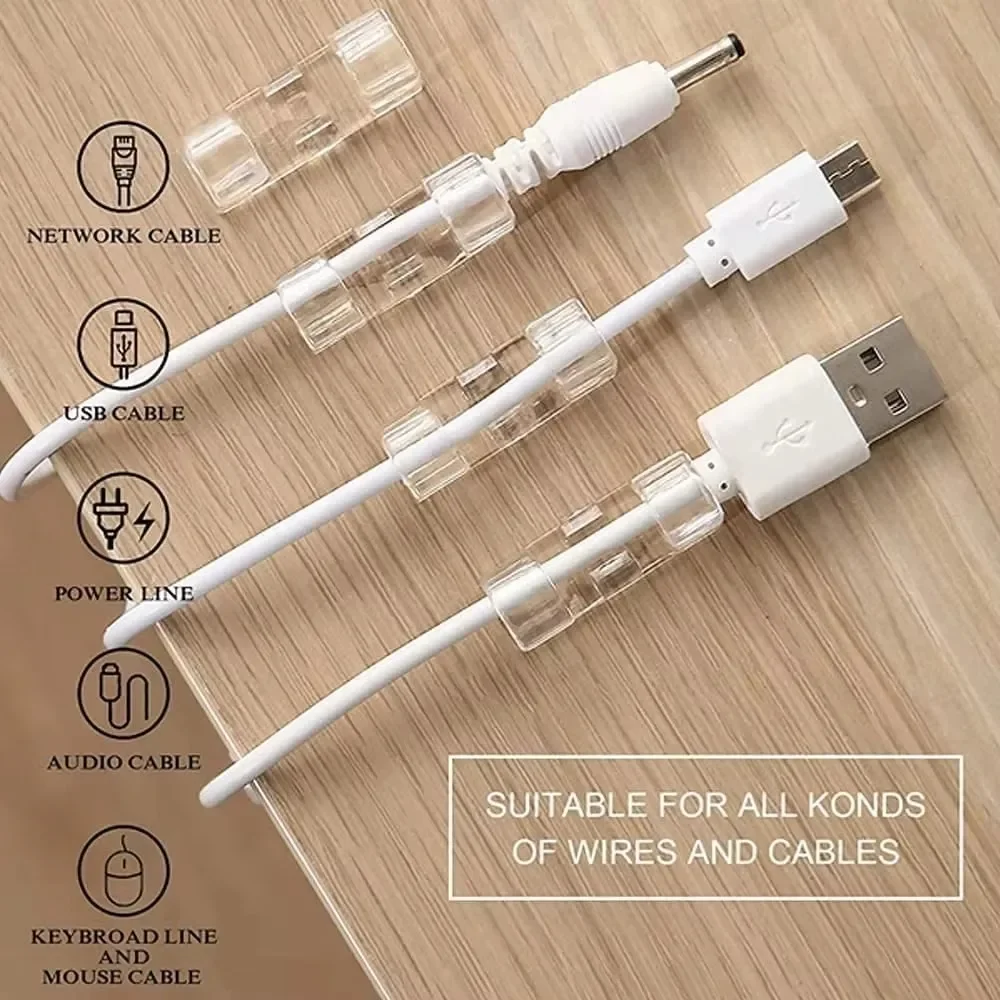 20/40PCS Cable Storage Clips for Cable Management - Wire Holder and USB Charging Data Cable Spool Winder with Wall Mount Hooks