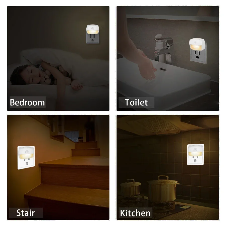 Luz LED nocturna con Sensor de movimiento, lámpara de inducción humana PIR con enchufe de temperatura de 3 colores para dormitorio, WC, pasillo, escalera, lámpara de emergencia