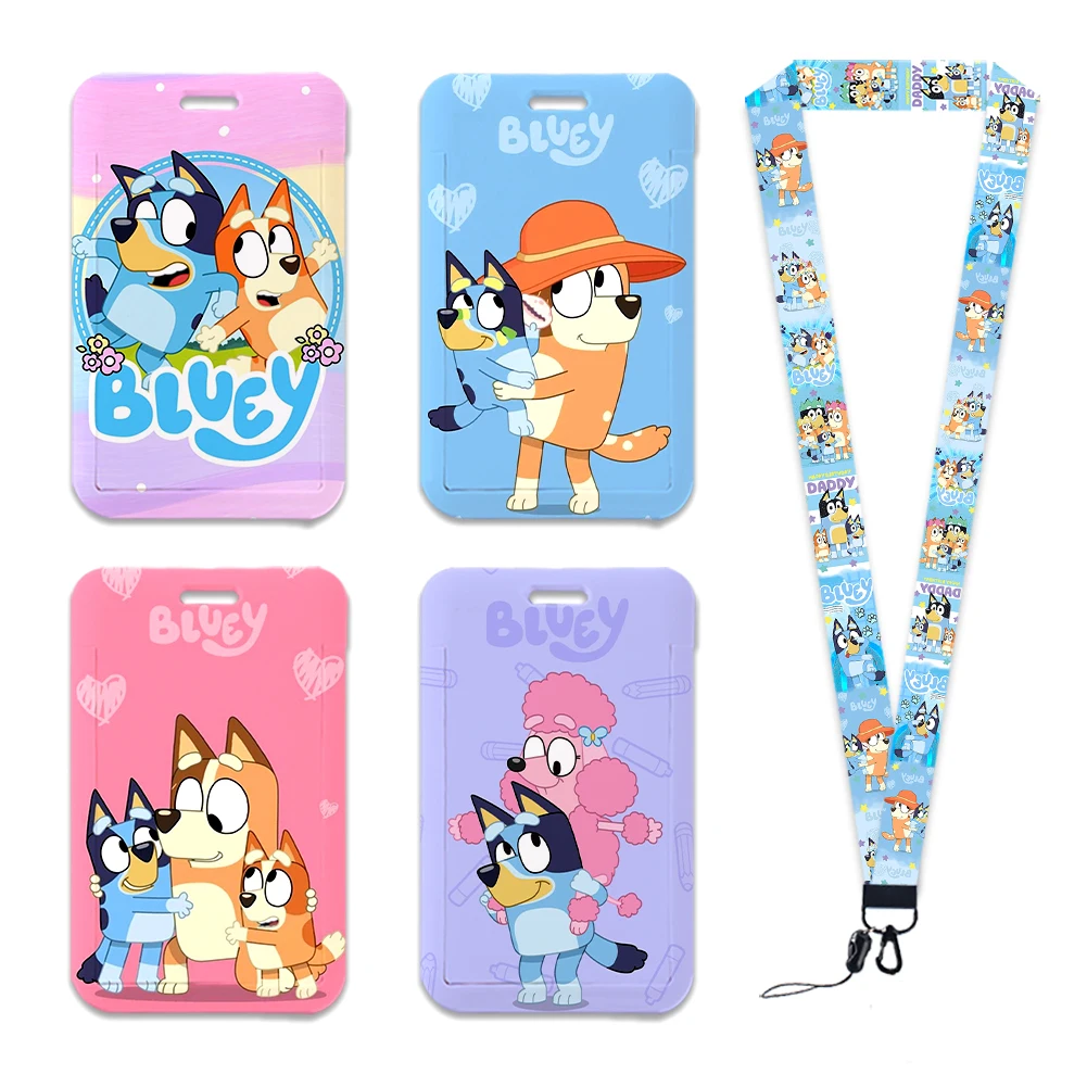 Cartoon Blue Dog Lanyard Keychain ID Bus Card Cover Student Badge Holder Pass Hang Rope Lariat Gifts Keys Straps Accessories