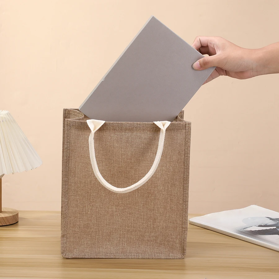 New linen tote bag large capacity jute tote bag imitation linen shopping bag travel organizer bag