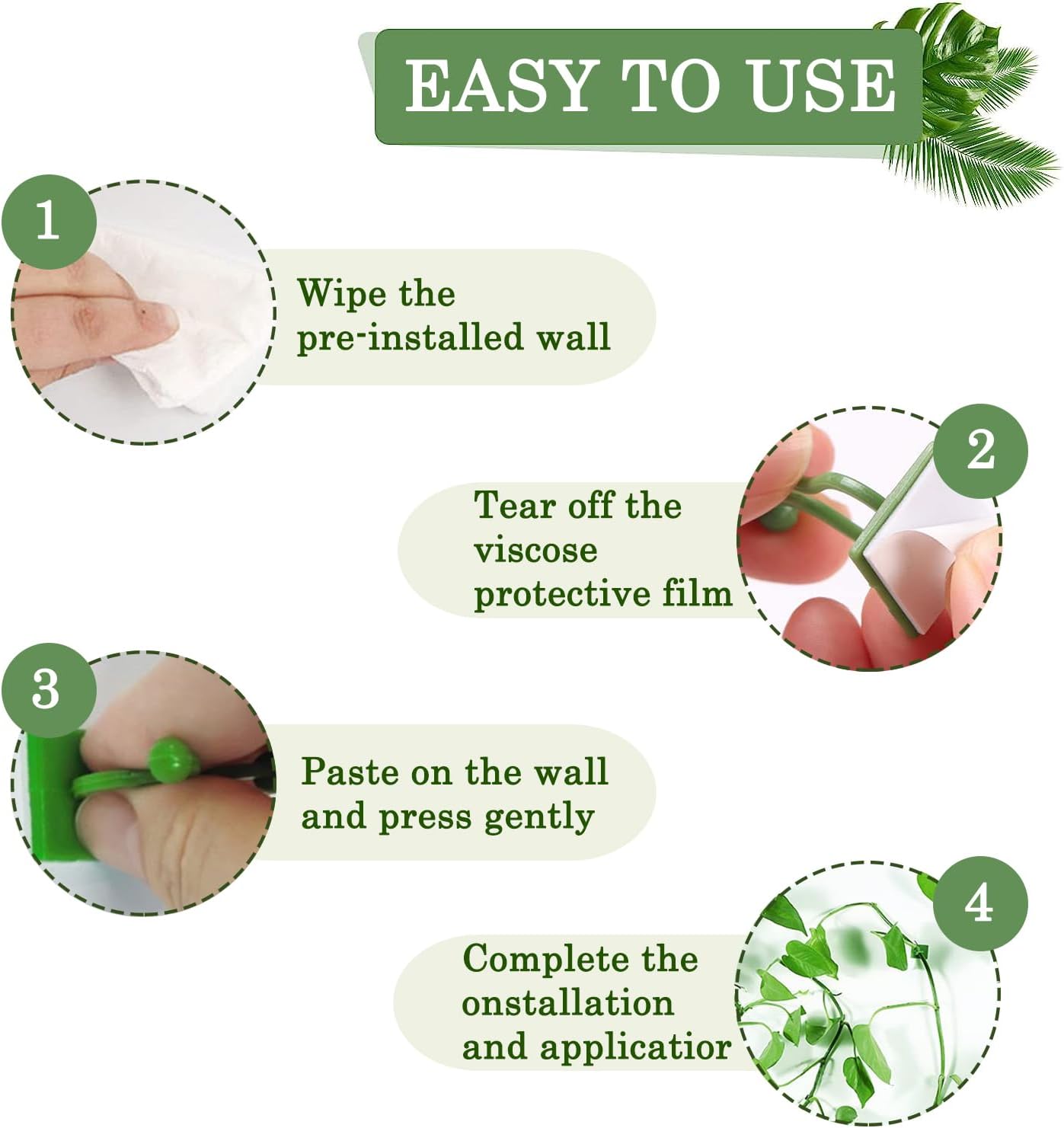 Clips de Fixation Murale pour Plantes en Rotin, Crochet Auto-Adhésif, réinitialisation de Fixation Invisible pour Jardin, 50 Pièces