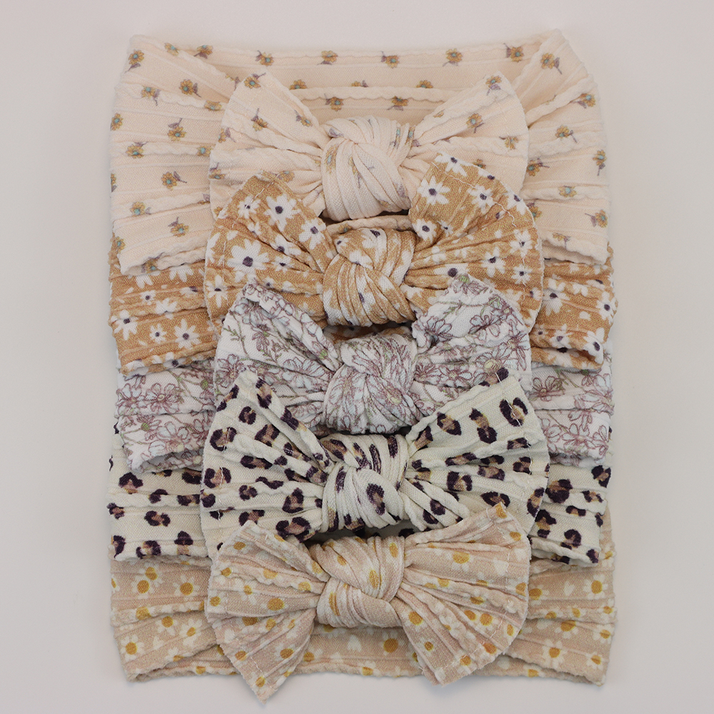 5 ピース/ロットケーブルニット弓ベビーヘッドバンド弾性ナイロン女の赤ちゃんヘッドバンド子供のためのターバン新生児キッズヘアアクセサリー