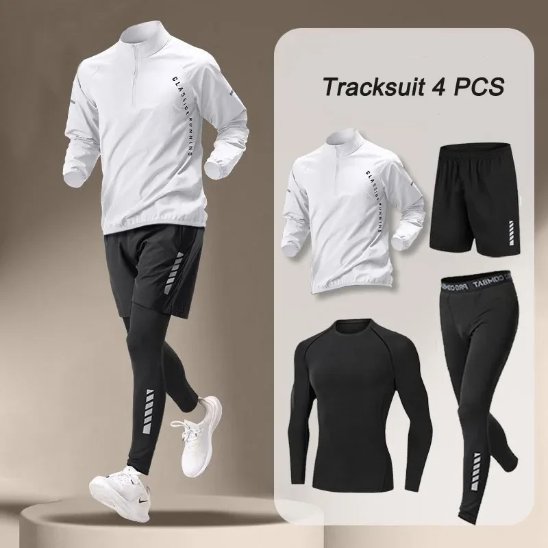 Traje de chaqueta de secado rápido para hombre, 1-4 piezas, conjuntos para correr y Fitness al aire libre, pantalones deportivos para correr, ropa de entrenamiento, verano 2025