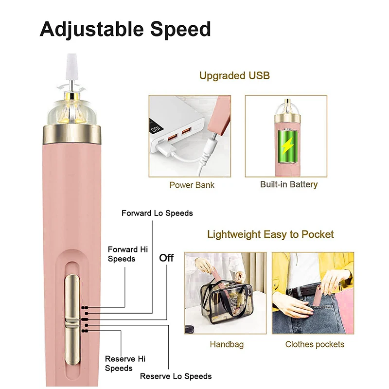 5 in 1電動ネイルポリッシュドリルマシン,ポータブル,ミニ,マニキュア,ペンツール,ジェルリムーバー
