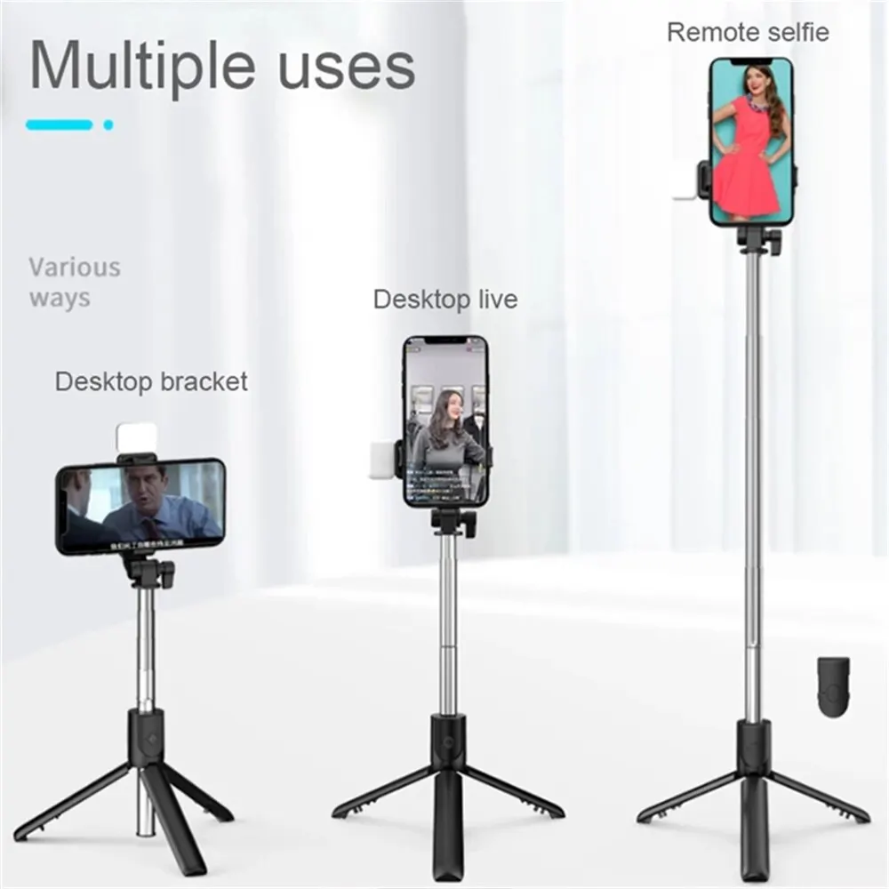 Portable Wireless Selfie Stick Tripod Stand with Light Bluetooth Remote Extendable Tripod for Mobile Phone Tiktok Live Streaming