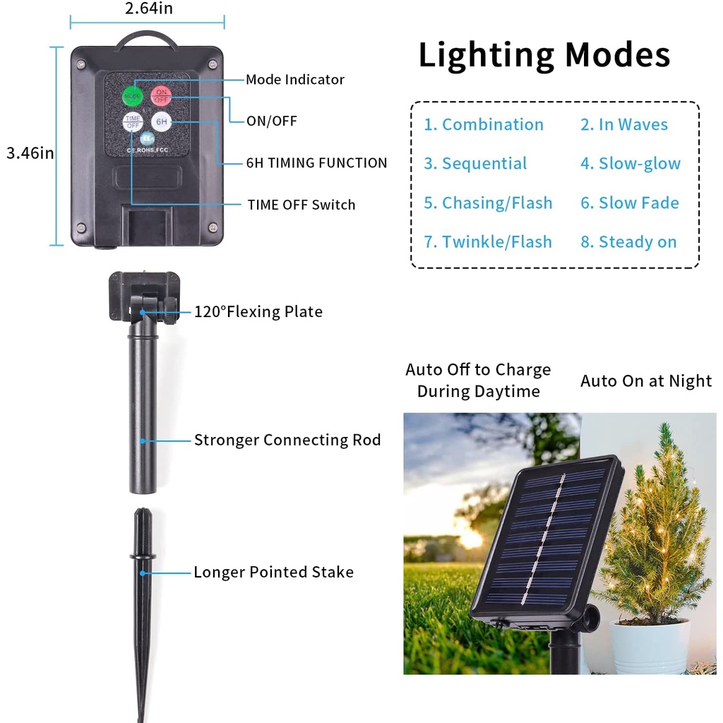 Guirnalda de luces LED solares para exteriores, lámpara impermeable para patio, árbol de Navidad y jardín, 100/200 ledes