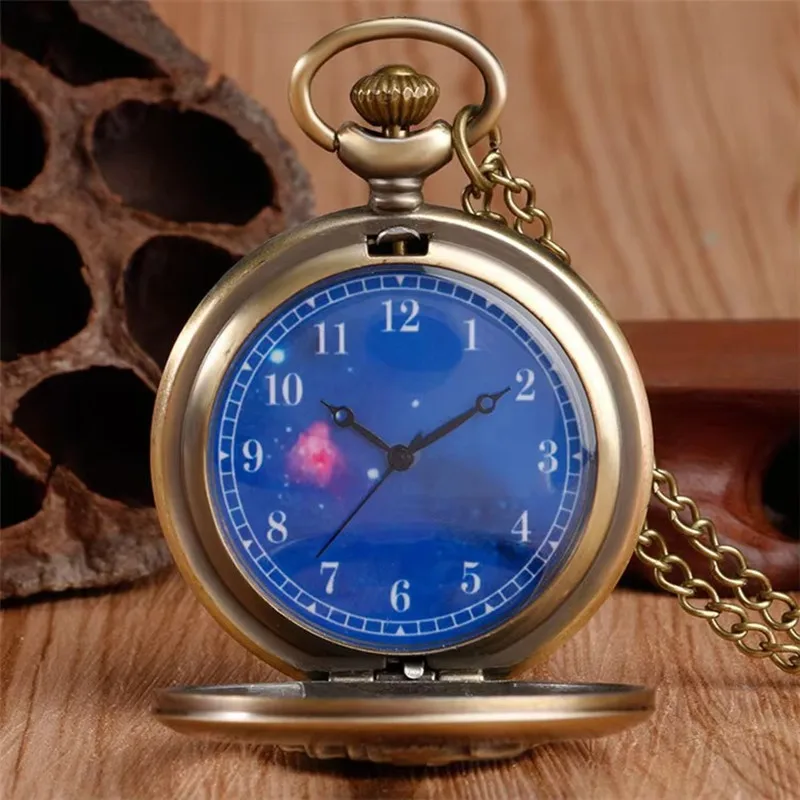 Relógio de bolso com pingente de colar do pequeno príncipe com design oco de bronze vintage