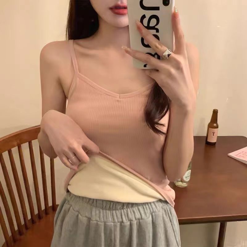 Mulheres inverno quente roupa interior cor sólida térmica casual pijamas sexy elasticidade feminina fina veludo camiseta sem mangas topos
