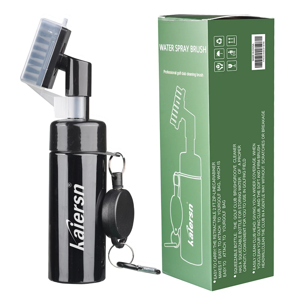 Kaiersn Spazzola portatile per pulizia da golf, spazzola per scanalature per mazze da golf con spazzola per acqua per bottiglia d'acqua a spinta, facile pulizia