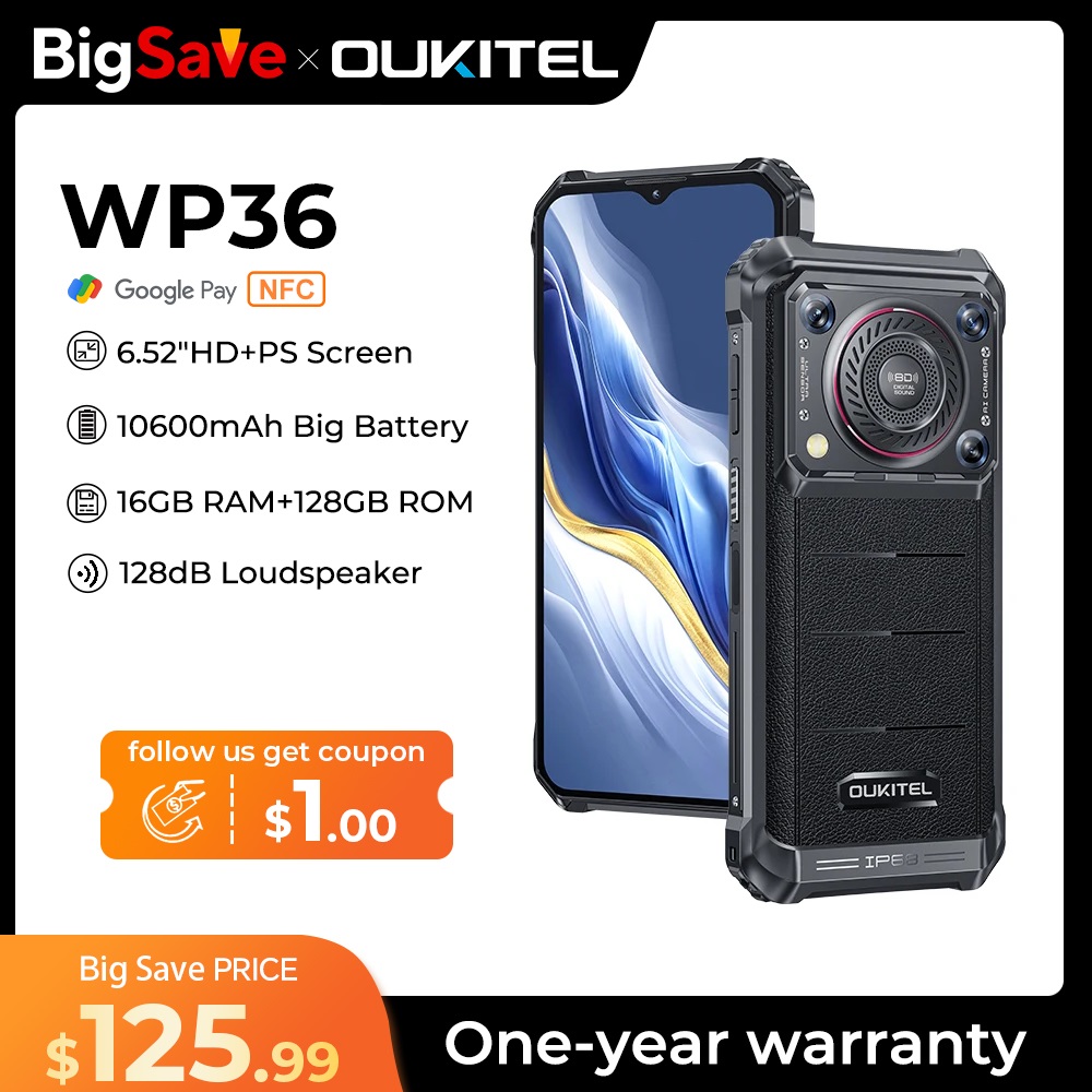[World Premiere] Oukitel WP36 Rugged Smartphone 10600mAh 6.52" HD+ Cell phone 16GB 128GB Mobile Phone Android 13 13MP Camera
