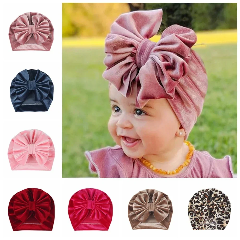 Mới Cho Bé Gái Lớn Thắt Nơ Nhung NÓN SƠ SINH Trẻ Sơ Sinh Băng Đô Cài Tóc Turban Gọng Mũ Trẻ Em Da Báo Beanies Ảnh Đạo Cụ Quà Tặng Phụ Kiện Tóc