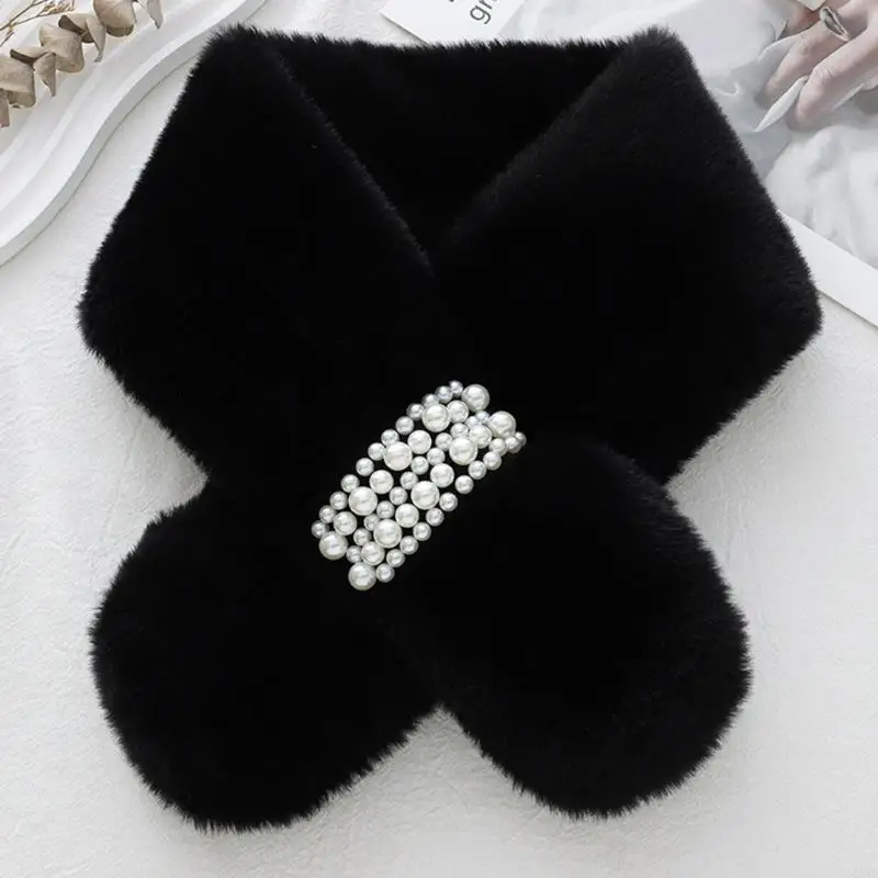 49ME bufanda con hebilla cruzada perlas que combina con todo, bufanda peluda para mujer, bufandas invierno cálidas y a