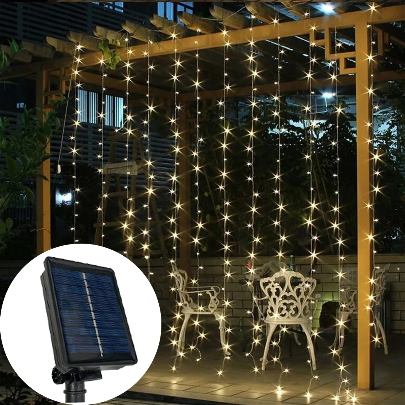 Solar Powered LED Curtain String Lights 8 Modes Perfect for Party Wedding and Garden Decorations Outdoor Christmas Solar Lamp