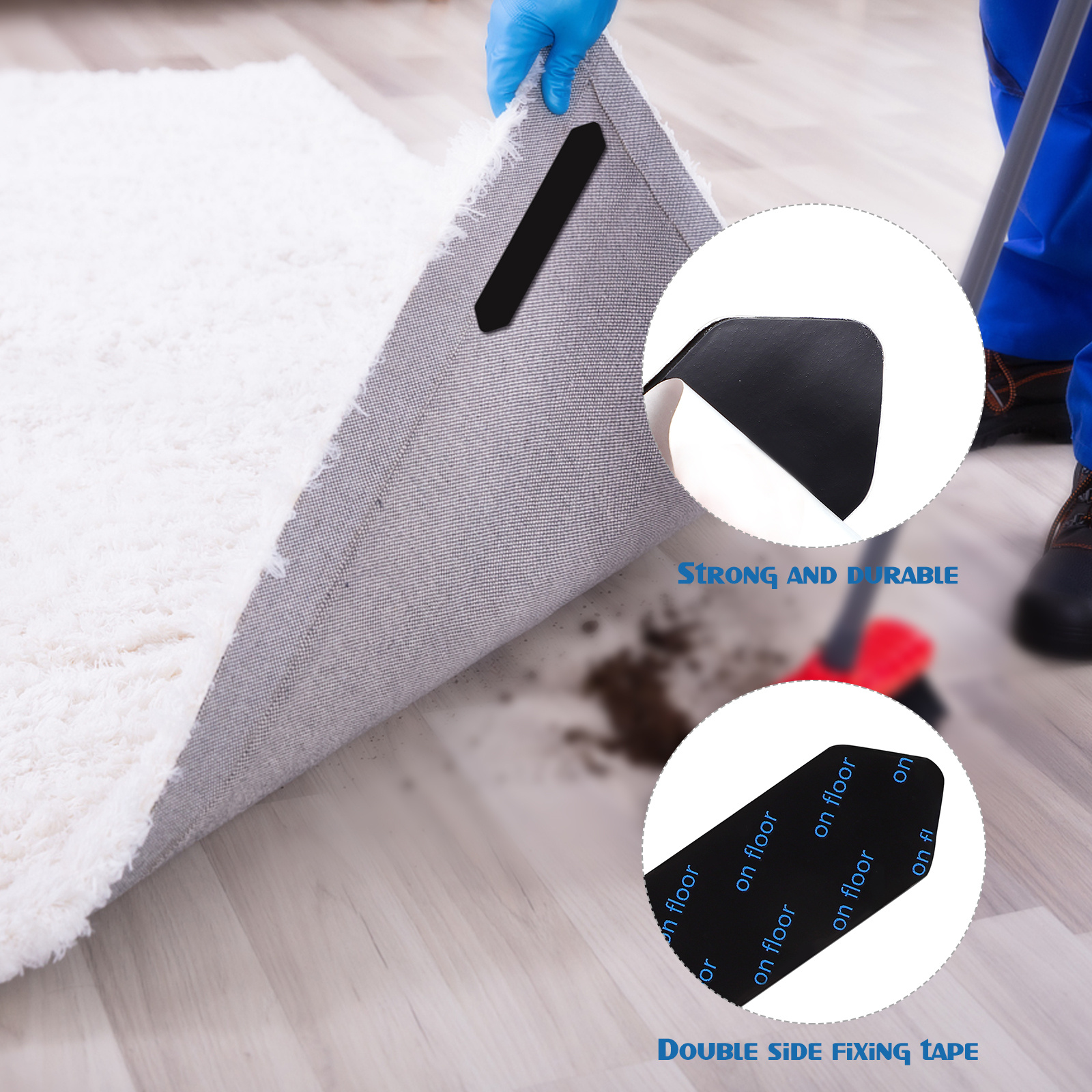 16Pcs Carpet Rug Fixing Stickers Trace-Less Non-Skid Double Sided Adhesive Pads Strong Hold Floor Protector