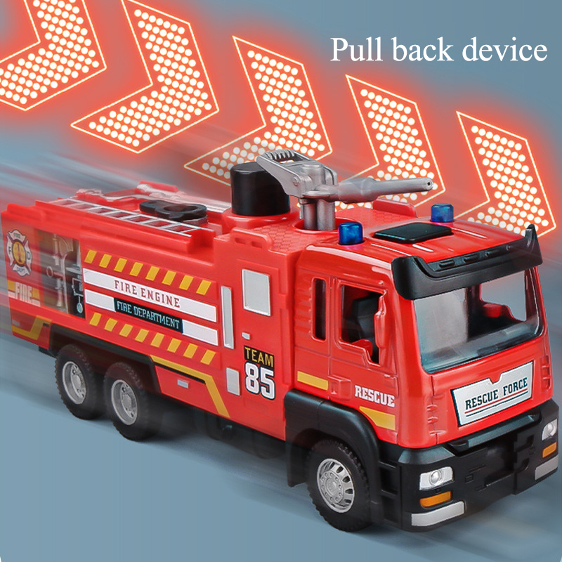 1:50 caminhão de bombeiros liga diecast simulação sprinkler brinquedo com música leve spray água carro resgate brinquedo das crianças caminhão bombeiro