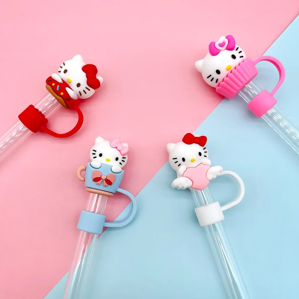 4 Stück 10 mm HelloKitty Stroh-Abdeckkappe, staubdicht, wiederverwendbar, Strohspitzen, Deckel für Stanley Cup, auslaufsicher, staubdicht, Strohhalme-Abdeckung