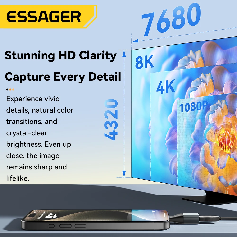 Essager USB Type-C к HDMI-совместимому адаптеру DP VGA Mini DP 4K при 120 Гц 8K при 60 Гц HD-конвертер передачи видео для MacBook TV Box