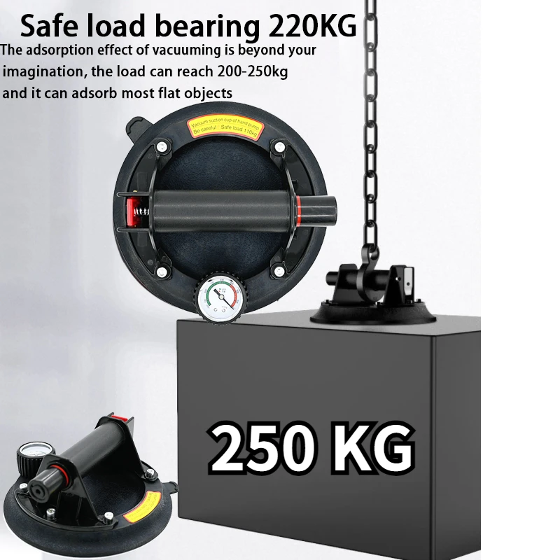 Vacuümzuignap 8 inch 250 kg met manometer Plastic handvat Heavy Duty Lifter voor granieten tegelglas Handmatig tillen