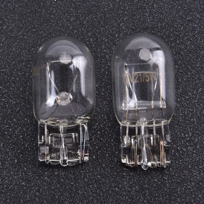 10 pçs t20 w21w 7440 lâmpada lateral do carro vidro transparente lâmpada halógena freio parar luzes traseiras branco luz de advertência girando lâmpada automática