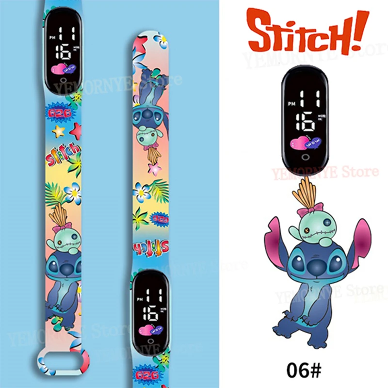 Disney Stitch Digital Kids' Watches Anime Figures LED Luminous Watch Touch Waterproof Electronic Sports Watch Kids Birthday Gift