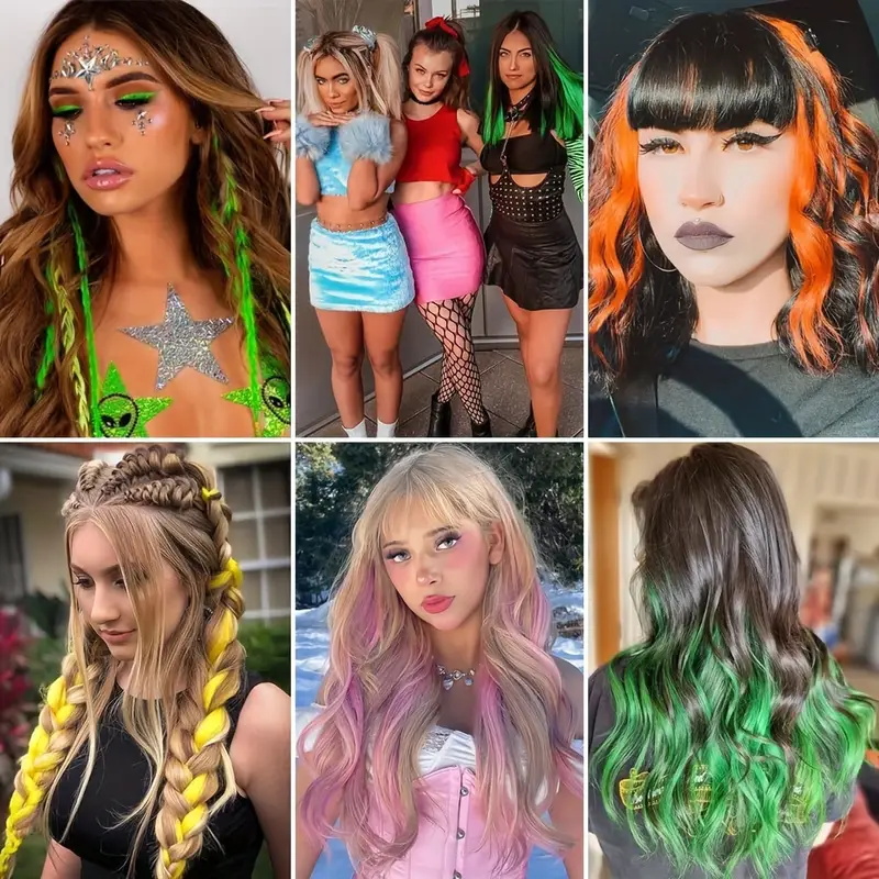 22 inch synthetische lange rechte clip in hair extensions hoge temperatuur haarstukken regenboogkleuren haaraccessoires voor vrouwen