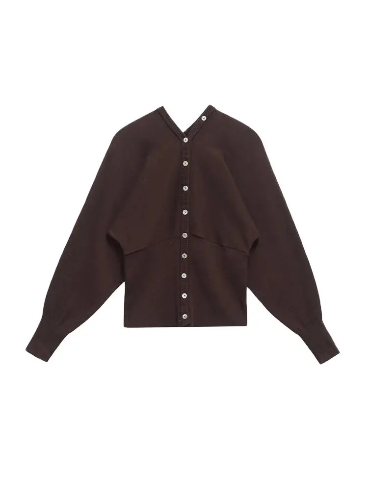 Frauen Mode Vorderen Knopf V-ausschnitt Strickjacke Pullover Langarm Ausgestattet Saum Chic Oberbekleidung Weibliche Tops