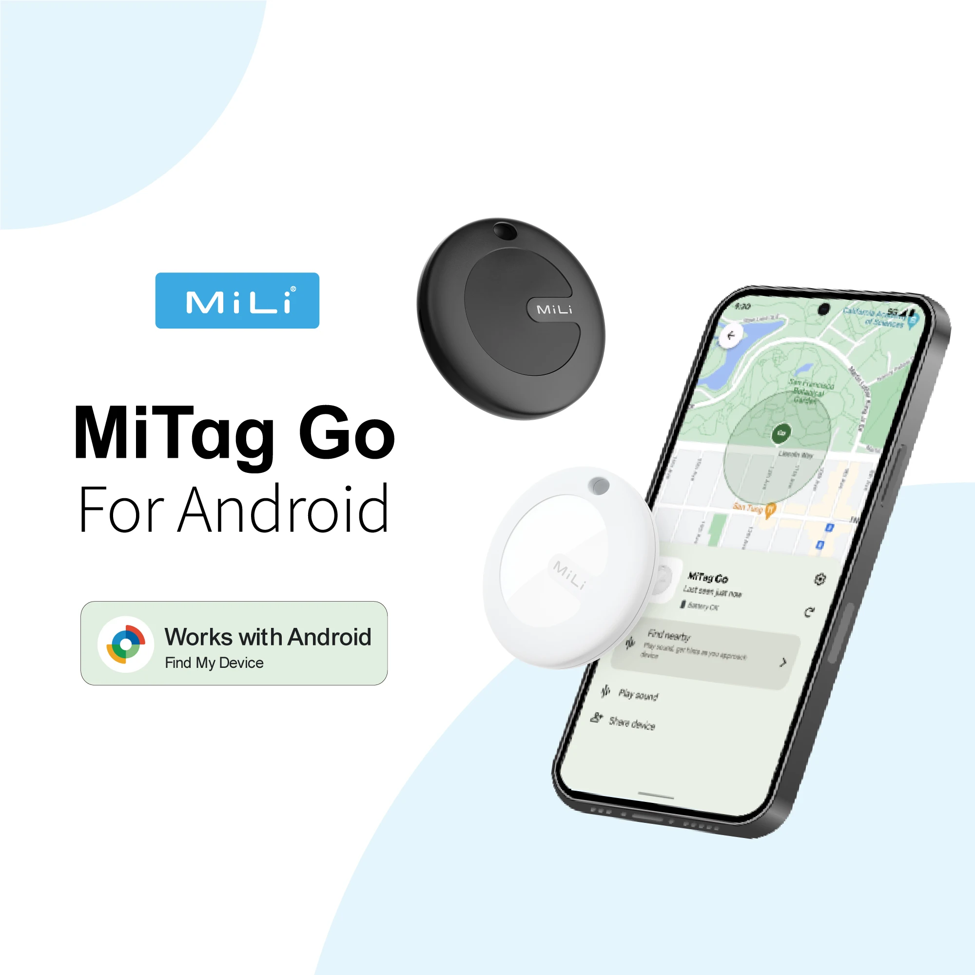 Para Android MiLi MiTag Go Rastreador de compatibilidad Bluetooth Buscador de artículos Funciona con Google Find My Device