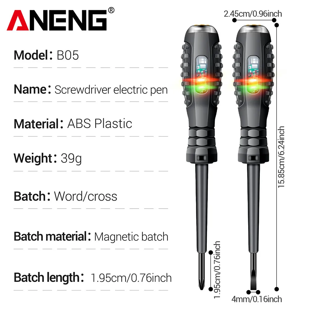 ANENG B05 ワード/クロスドライバーネオン電球インジケータメーター電気ペン絶縁電気技師ハイライトポケットテスターペンツール