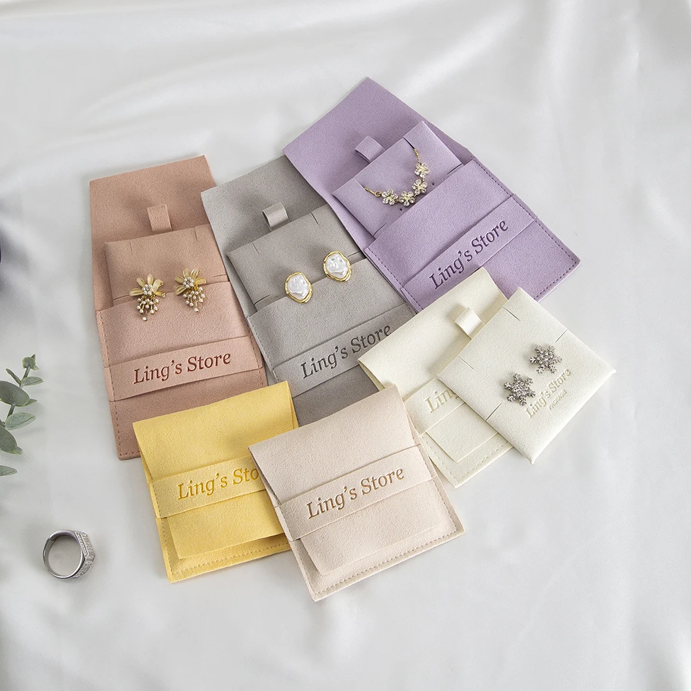 20/50/100 stuks gepersonaliseerde logo sieraden microfiber strip 8x8cm tas inzetstuk met 6x6cm pad kaart voor oorbellen studs ketting hanger