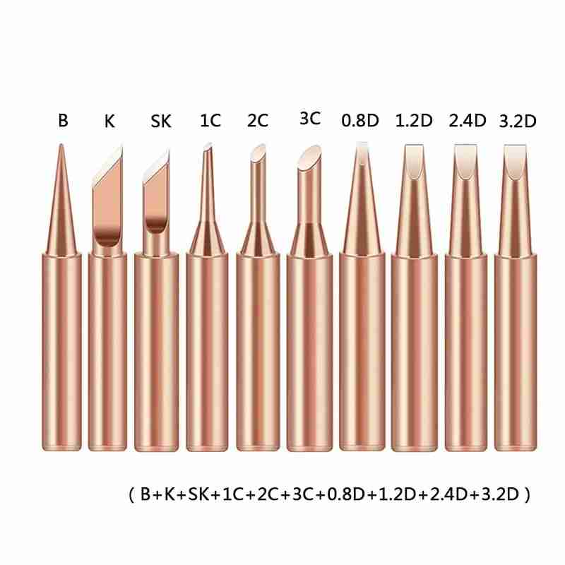 10 Stuks Soldeerbout Tip Zuiver Koper 900M Soldeerbout Hoofd Set Binnen Hot Blote Koperen Elektrische Soldeerbout lassen Gereedschap