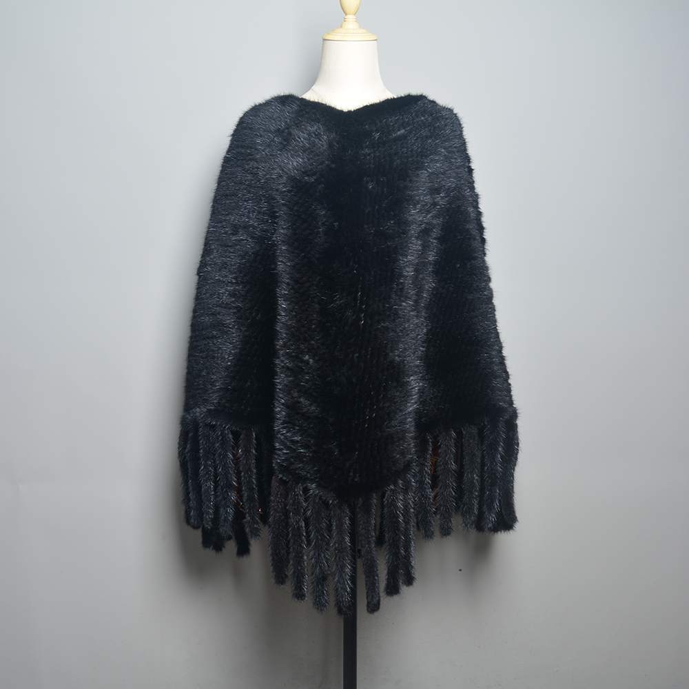 Châle en Fourrure de Vison group pour Femme, Étole avec Capuche, Poncho Pashmina, à la Mode, Hiver