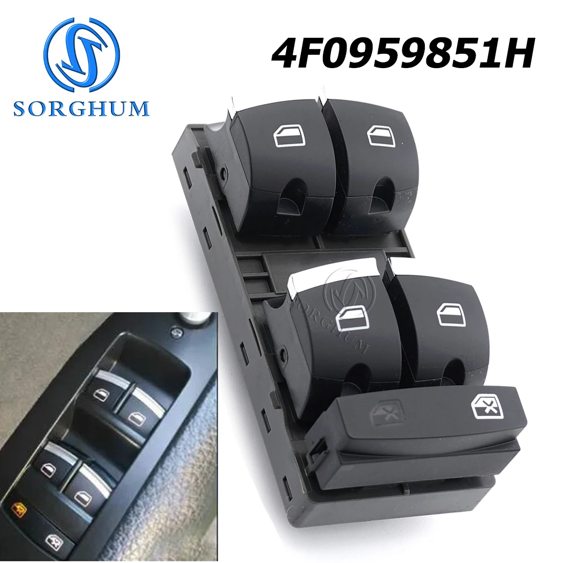 Mới Chrome 4F0959851H Chủ Cửa Sổ Công Tắc Nút Điều Khiển Audi A3 8P A6 S6 RS6 C6 Q7 2004 2005 2006 2007 2008 2009 2010 2011