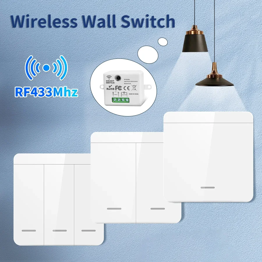 Interruttore da parete intelligente per illuminazione a LED RF 433Mhz Interruttore wireless Modulo interruttore di controllo remoto 10A 100-240V 86mm 1/2/3 Gang