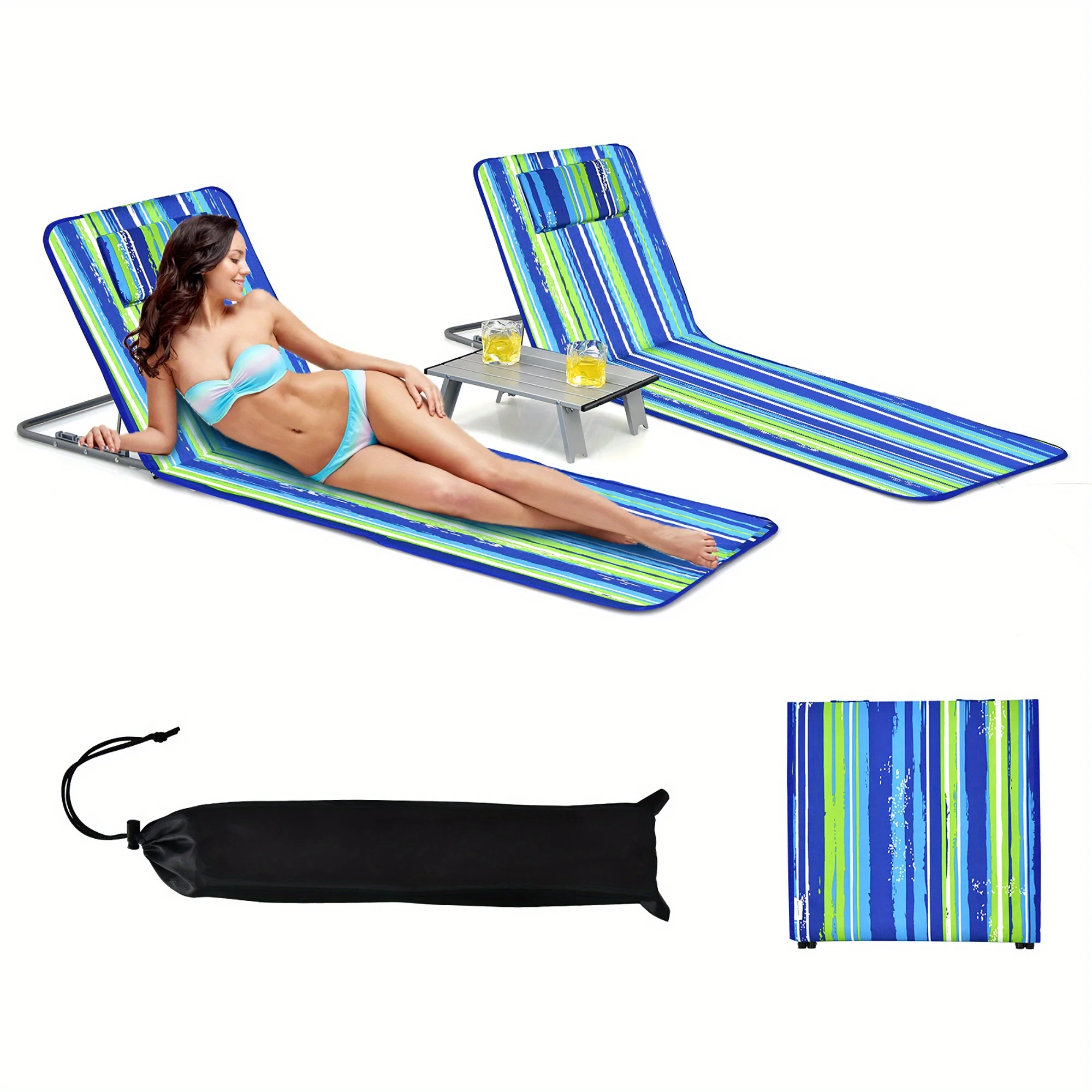 Ajustável Lounge Chair Mat Set, Estilo listrado para relaxamento final, Cadeiras com Sunbathing Table