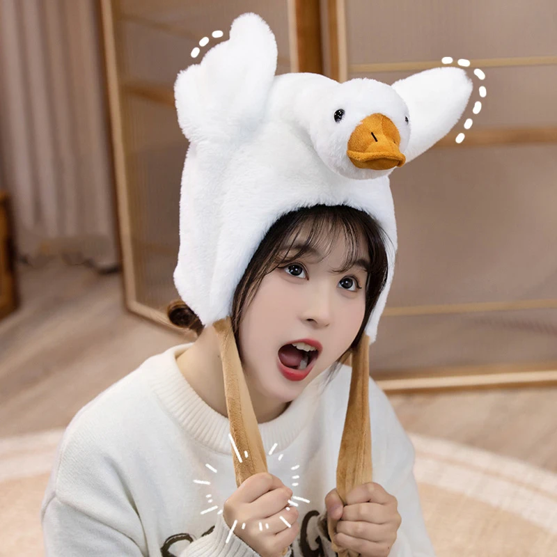 子供のためのかわいい豪華なガチョウのアヒル、動くLEDの耳、暖かい帽子、楽しい動物の帽子、かわいい帽子、面白いコスプレパーティーキャップ、子供の贈り物