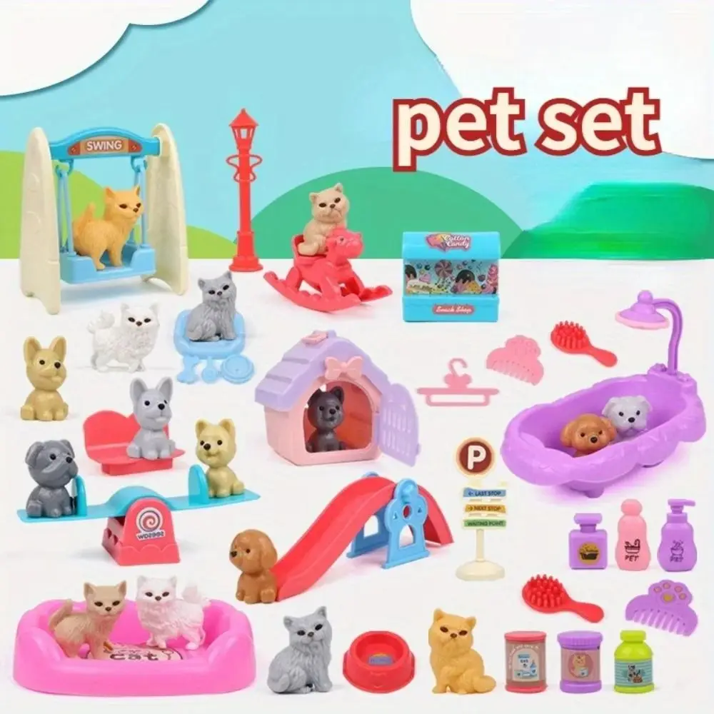 Nuevo Mini cachorro bonito, juguete para juego de imitación, conjunto de muñecos para perros, cesta para mascotas, juguetes para niños, escena de sentidos visuales, juguetes para jugar