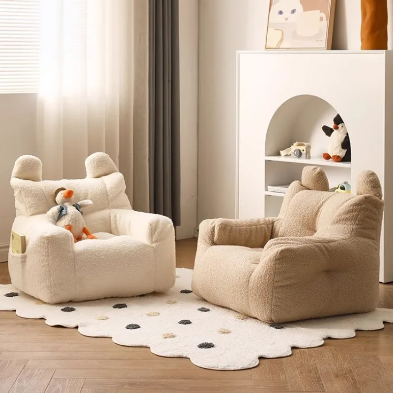 Cute Children's Reading Sofa, Small Cotton and Linen Lamb Chair, Removable Washable Fabric Seat, Lazy Sofa Children's