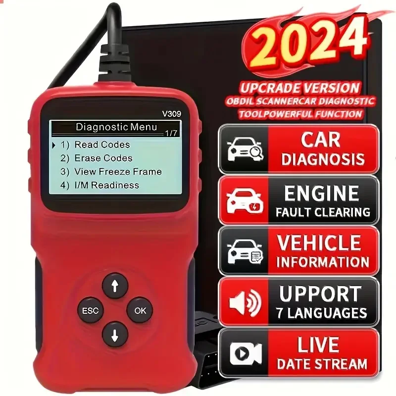 V309 obd2 scanner diagnóstico automotivo troubleshooter leitor de código de problemas do motor automotivo obd2 verificar luzes do motor