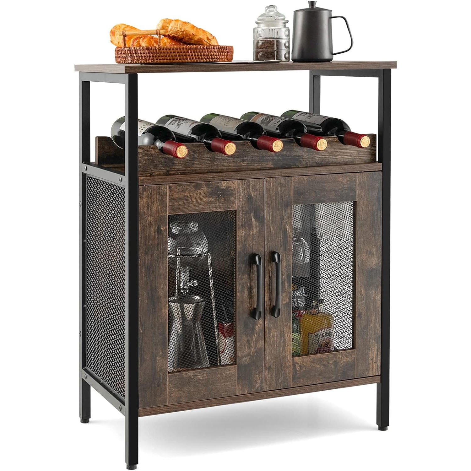 Wein kühler, freistehendes abnehmbares Wein regal mit Glas regalen, für Küche, Esszimmer, Wohnzimmer, 60x34x79 cm