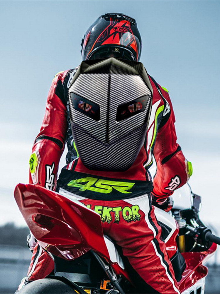 Fahrer Motorrad LED Rucksack Licht Bluetooth Carbon Faser Schule Tasche Hardshell Motorrad Reiten Voll Helm Rucksäcke Rugzak